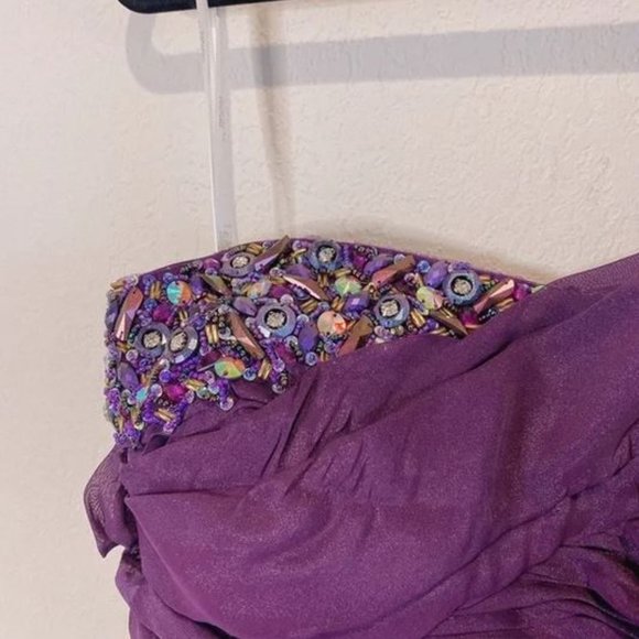 NWT Terani Couture Beaded One Shoulder Bodycon Plum Mini Dress Party Size 8 - Picture 2 of 9